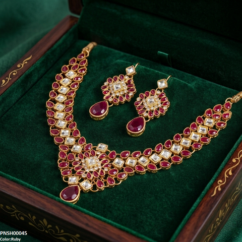 PNSH00045 FRN  Flower Tear Drop Necklace Set - PNSH