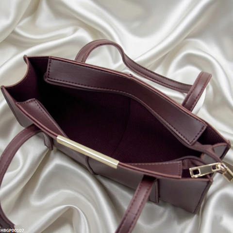 HBGP00107 Rectangular Tote Ladies Hand Bag - Dark Brown - HBGP