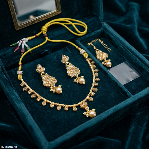 LNSH00208 ANI Round Pearl Drop Necklace Set - LNSH