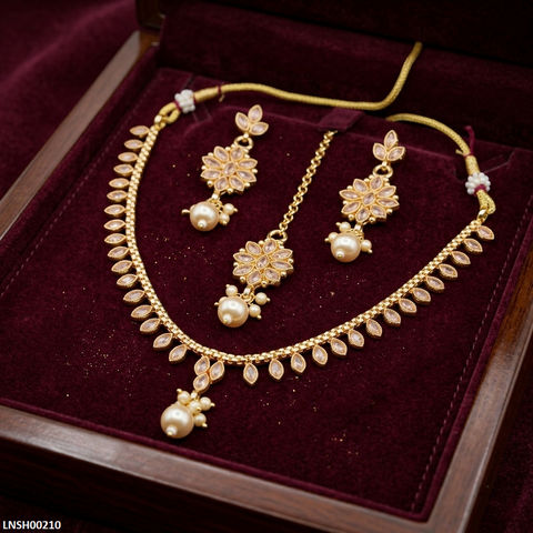 LNSH00210 ANI Oval Pearl Drop Necklace Set - LNSH