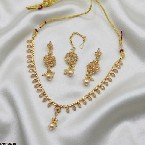 LNSH00210 ANI Oval Pearl Drop Necklace Set - LNSH