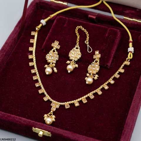 LNSH00212 ANI Square Pearl Drop Necklace Set - LNSH