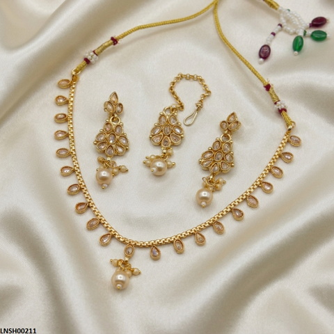 LNSH00211 ANI Tear Pearl Drop Necklace Set - LNSH