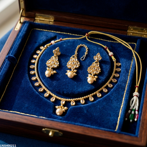 LNSH00211 ANI Tear Pearl Drop Necklace Set - LNSH