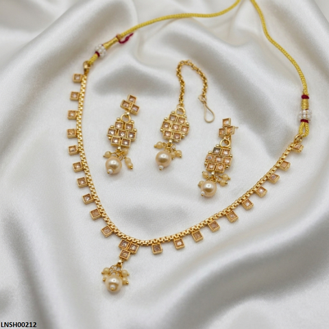 LNSH00212 ANI Square Pearl Drop Necklace Set - LNSH