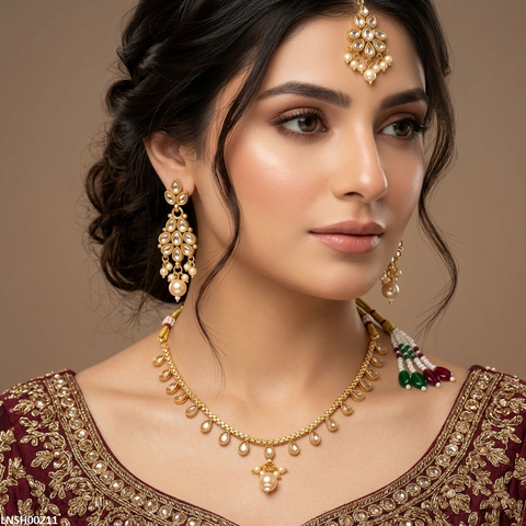 LNSH00211 ANI Tear Pearl Drop Necklace Set - LNSH