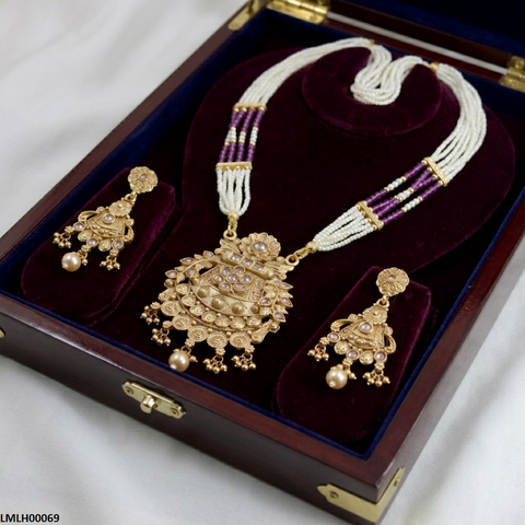 LMLH00069 ANI Leaf Pearl Drop Mala Set - LMLH