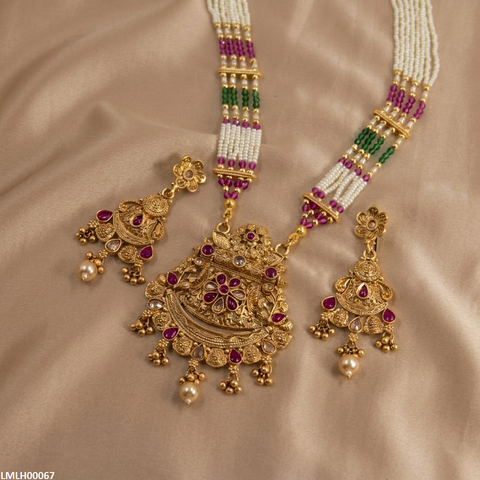 LMLH00067 ANI Flower Pearl Drop Mala Set - LMLH