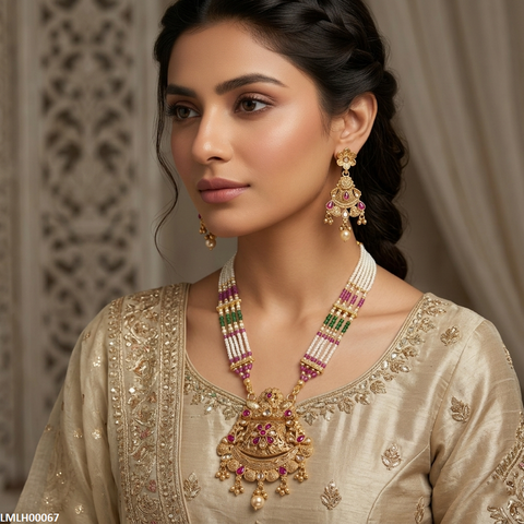 LMLH00067 ANI Flower Pearl Drop Mala Set - LMLH