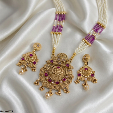 LMLH00075 ANI Square Pearl Drop Mala Set - LMLH