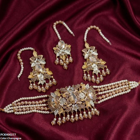 PCKH00277 SDQ Oval Pearl Drop Choker Set - PCKH