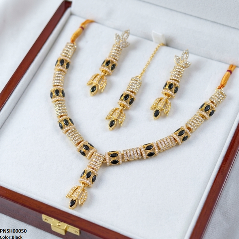 PNSH00050 MZM Floral Bell Drop Necklace Set - PNSH