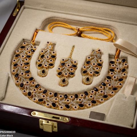 PNSH00039 MZM Oval Flower Necklace Set - PNSH