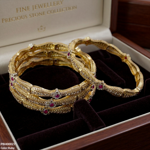 PBH00027 MZM Flower Stone 4 Pcs Of Bangles Set - PBH
