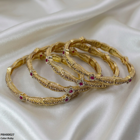 PBH00027 MZM Flower Stone 4 Pcs Of Bangles Set - PBH