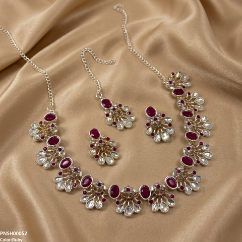 PNSH00052 ABD Oval Flower  Necklace Set - PNSH