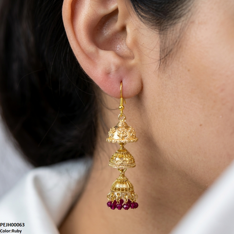 PEJH00063 SDQ Three Tier Drop Jhumki - PEJH
