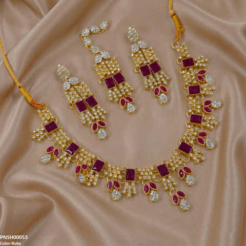 PNSH00053 MZM Square/Marquise  Necklace Set - PNSH