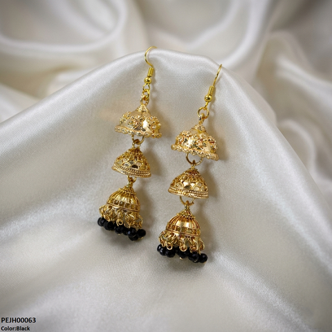 PEJH00063 SDQ Three Tier Drop Jhumki - PEJH