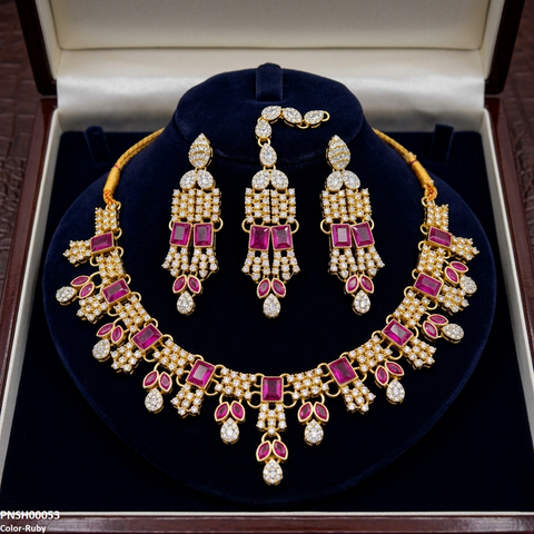 PNSH00053 MZM Square/Marquise  Necklace Set - PNSH