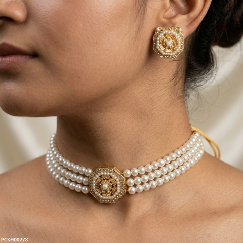 PCKH00278 MZM Flower Pearl Choker Set - PCKH