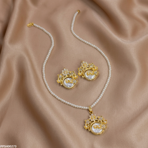 PPSH00273 MZM Flower Pearl Drop Pedant Set - PPSH