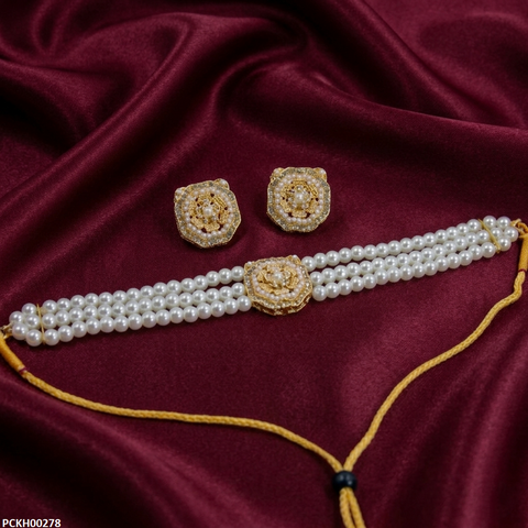 PCKH00278 MZM Flower Pearl Choker Set - PCKH