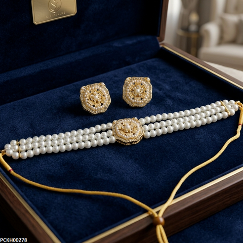 PCKH00278 MZM Flower Pearl Choker Set - PCKH