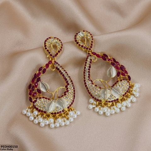 PEDH00150 FRN Tear Leaf Pearl Drop Earrings - PEDH