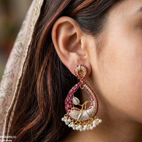 PEDH00150 FRN Tear Leaf Pearl Drop Earrings - PEDH