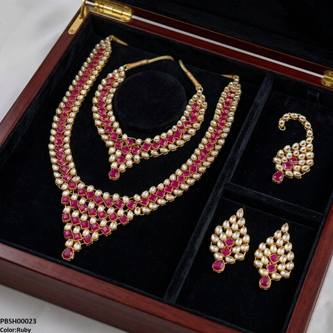 PBSH00023 FRN Square Tear Drop Bridal Necklace Set - PBSH