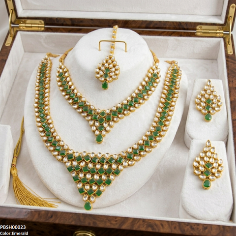 PBSH00023 FRN Square Tear Drop Bridal Necklace Set - PBSH