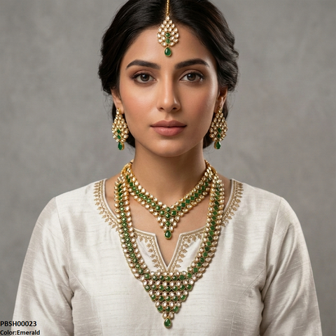 PBSH00023 FRN Square Tear Drop Bridal Necklace Set - PBSH
