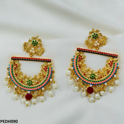 PEDH090 FRN Flower/Pearl Drop Earrings- PEDH