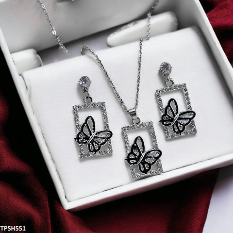 TPSH551 GCQ Butterfly/Rectangle Pendent Set - TPSH