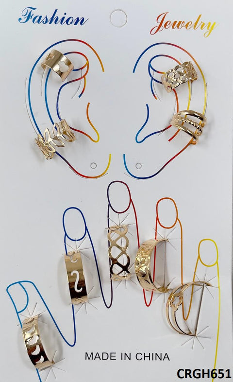 CRGH651 FNG Midi Rings + Ear Cuff Set - CRGH