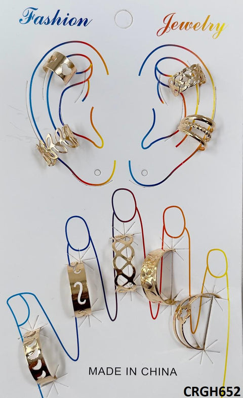 CRGH652 FNG Midi Rings + Ear Cuff Set - CRGH