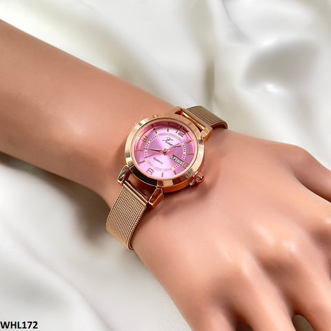 WHL172 BND Stylish Pink Dial Date/Day Watch - WHL