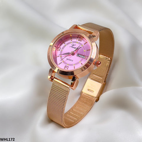 WHL172 BND Stylish Pink Dial Date/Day Watch - WHL