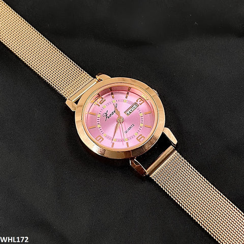 WHL172 BND Stylish Pink Dial Date/Day Watch - WHL