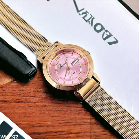 WHL172 BND Stylish Pink Dial Date/Day Watch - WHL