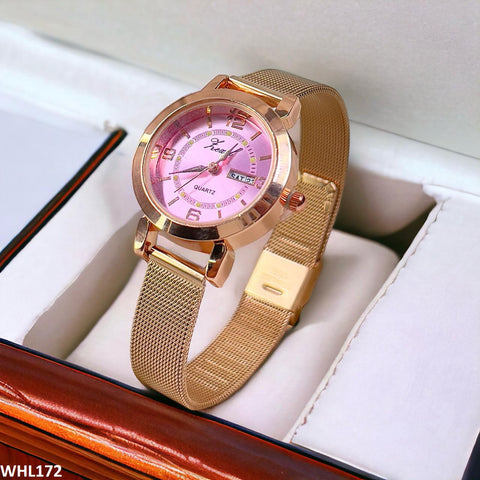 WHL172 BND Stylish Pink Dial Date/Day Watch - WHL