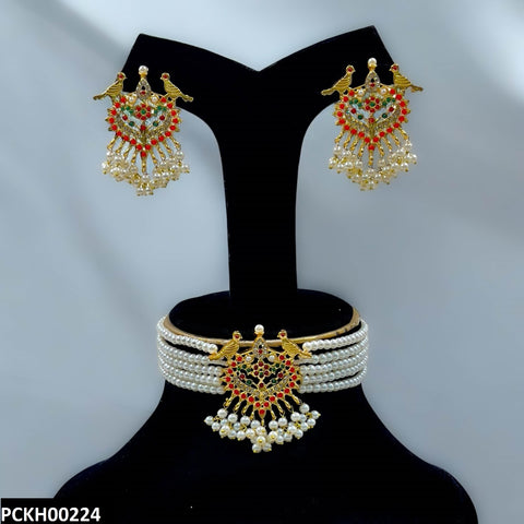 PCKH00224 MZM Multi Stone Pearl Choker Set - PCKH