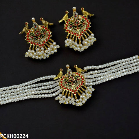 PCKH00224 MZM Multi Stone Pearl Choker Set - PCKH