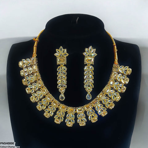 PNSH00007 SDQ Reactangle/Oval Tear Necklace Set - PNSH