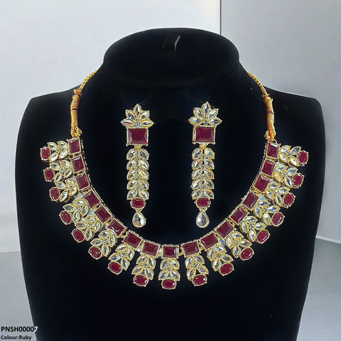 PNSH00007 SDQ Reactangle/Oval Tear Necklace Set - PNSH
