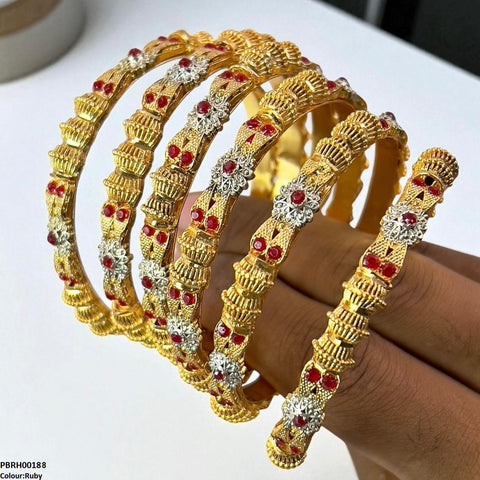 PBRH00188 SDQ Flower/Drum Bangles 6 Pcs Set - PBRH