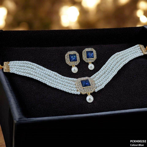 PCKH00232 SDQ Square Pearl Drop Choker Set - PCKH