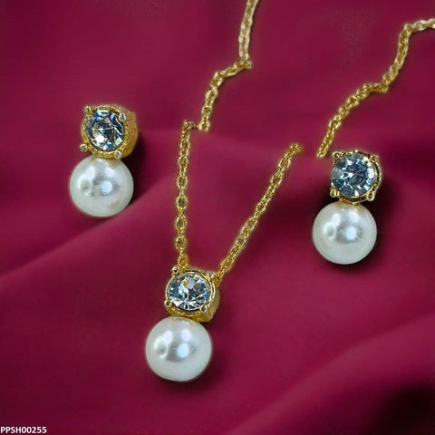 PPSH00255 SDQ  Round Pearl Drop Pedant Set - PPSH