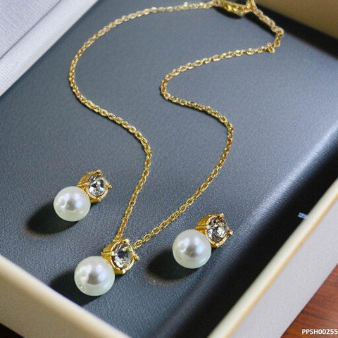 PPSH00255 SDQ  Round Pearl Drop Pedant Set - PPSH